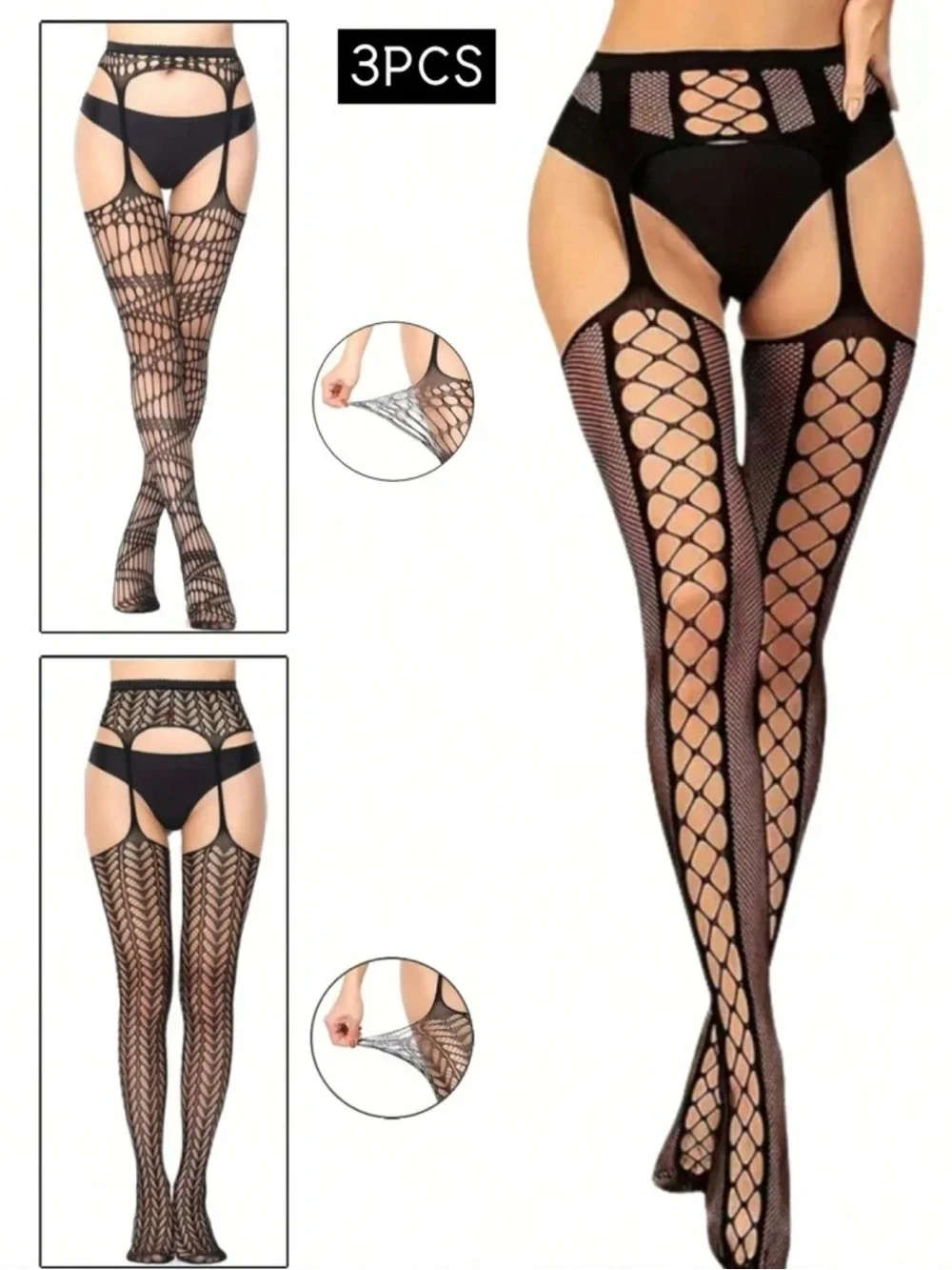 Black Fishnet Garter Thigh-Highs - Elegant Lingerie Hosiery